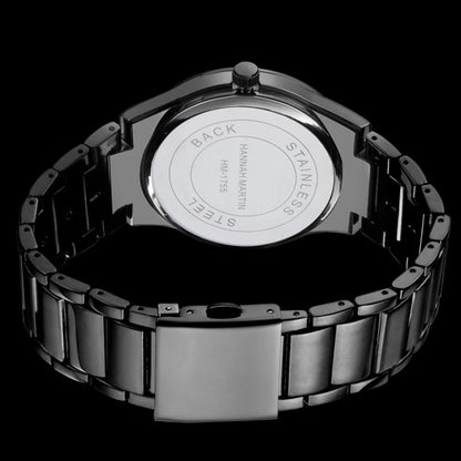 Montre pour homme Hannah Martin, boîtier en acier inoxydable, mouvement à quartz, cadran de 41 mm, style professionnel, avec affichage du calendrier (imitation)