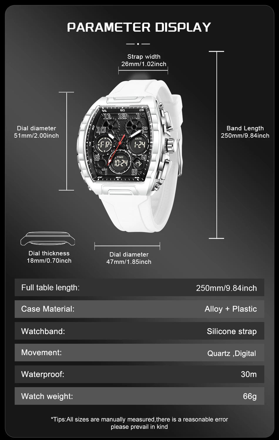 FOXBOX Men Watch Luminous White Silicone Waterproof Quartz Watch For Men Fashion Analog Digital Alarm Chronograph Montre Homme