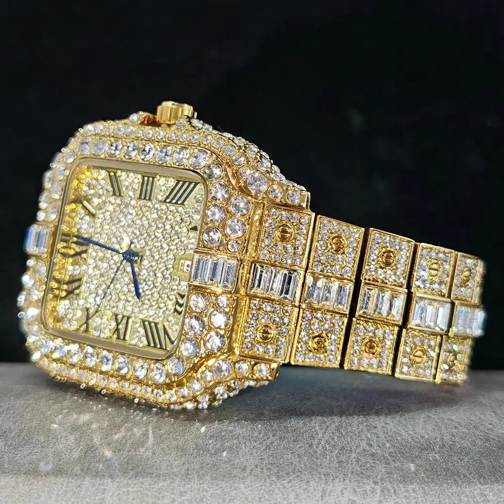 UNIGUET Fashion Diamond Watch for Men Luxury Waterproof Square Quartz Clocks Hip Hop Ice Out Jewelry Wristwatch Male Hot Sell