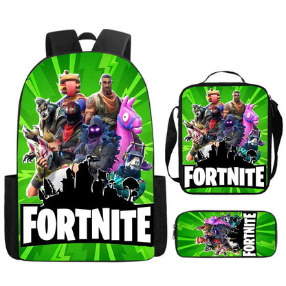 Fortnite Cartoon 3pcs Set, Large Capacity Suitable for Boys and Girls Aged 5-8, Includes Backpack, Dinner Bag, and  Pencil Case