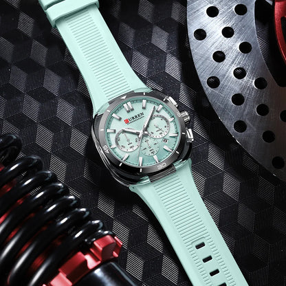 CURREN herenhorloge – Nieuw luxe quartzmodel, siliconen band, sportieve stijl, multifunctioneel, waterdicht, verlicht, met datumweergave en chronograaf.