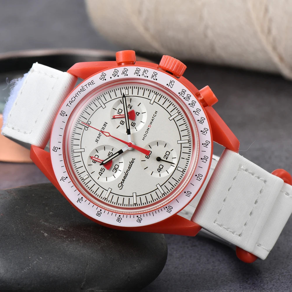Original Brand Quartz Watches Multifunction Plastic Case Moonwatch For Mens Ladies Chronograph Explore Planet AAA Clocks