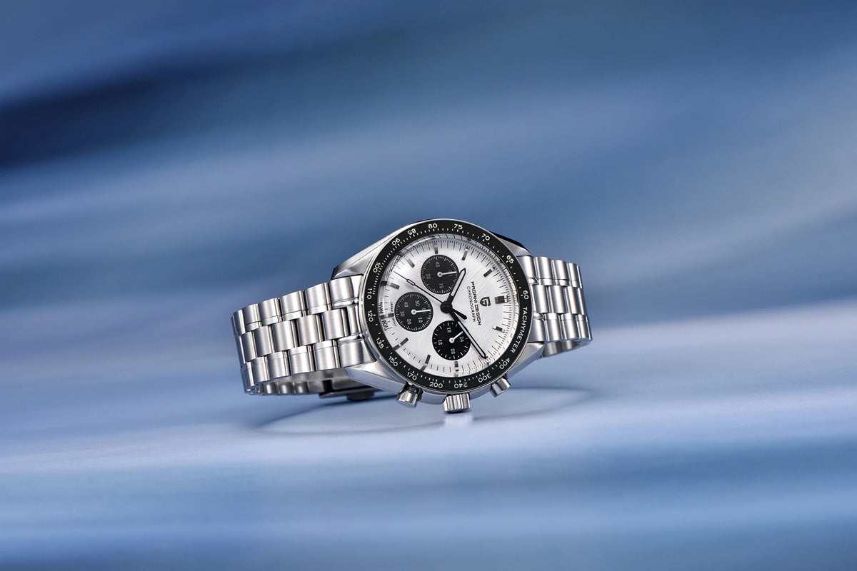 Pánske hodinky PAGANI DESIGN „New Moon“ – luxusné quartzové hodinky, chronograf, zafírové sklo s antireflexnou úpravou, keramický rámček, luminiscenčné ručičky