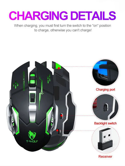 Rechargeable Wireless Gaming Mouse with RGB Backlit, Silent Click, Ergonomic Optical Wireless Mouse for PC, Laptop & Desktop, 2400 DPI