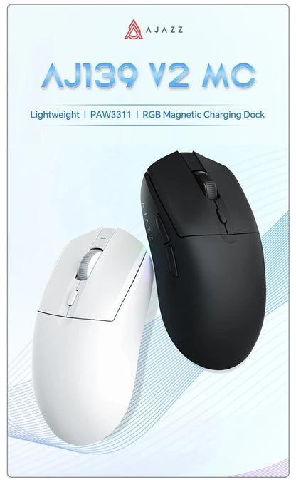 AJAZZ AJ139 V2 MC/AJ139 PRO belaidė žaidimų pelė su PAW3311/PAW3395 jutikliu, 12000DPI/26000DPI, 500mAh „Bluetooth“ pelė žaidėjams, skirta PC