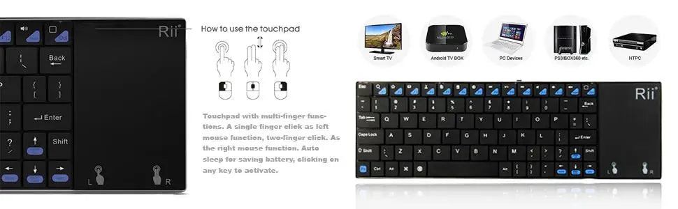 Teclado sem fios russo, espanhol, inglês e francês Rii K12+/i12+ Mini com touchpad para Android, portátil, PC e TV Box
