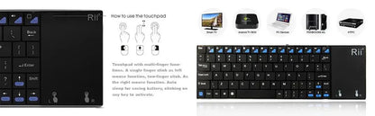 Teclado sem fios russo, espanhol, inglês e francês Rii K12+/i12+ Mini com touchpad para Android, portátil, PC e TV Box