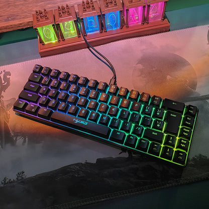 Compact HXSJ gaming keyboard 68 Keys wired keyboard RGB backlit membrane keyboard 60% mini portable office keyboards for laptop