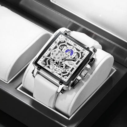 New LIGE Mens Watches Top Brand Luxury Hollow Square Sport Watch For Men Fashion Silicone Strap Waterproof Quartz WristWatch+Box