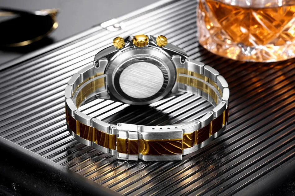Automatic Mens Watch Mechanical Self Wind Movement Gold Black Stainless Steel Diamonds Stone Sports Luxury Fashion Watches