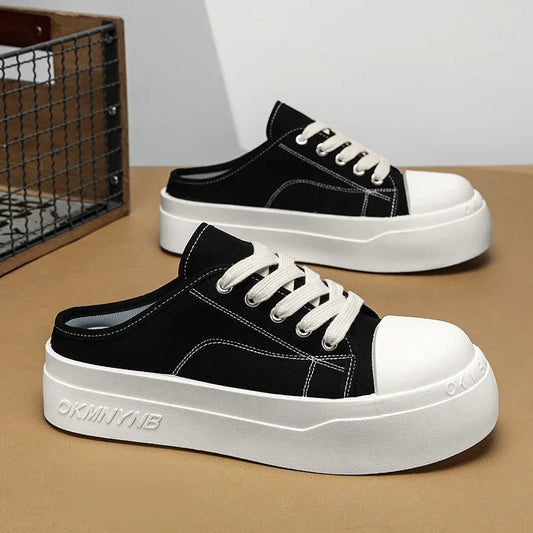 Summer canvas sneakers for men, half shoes, comfortable breathable slip-on shoes, men's mules, street style platform casual sneakers