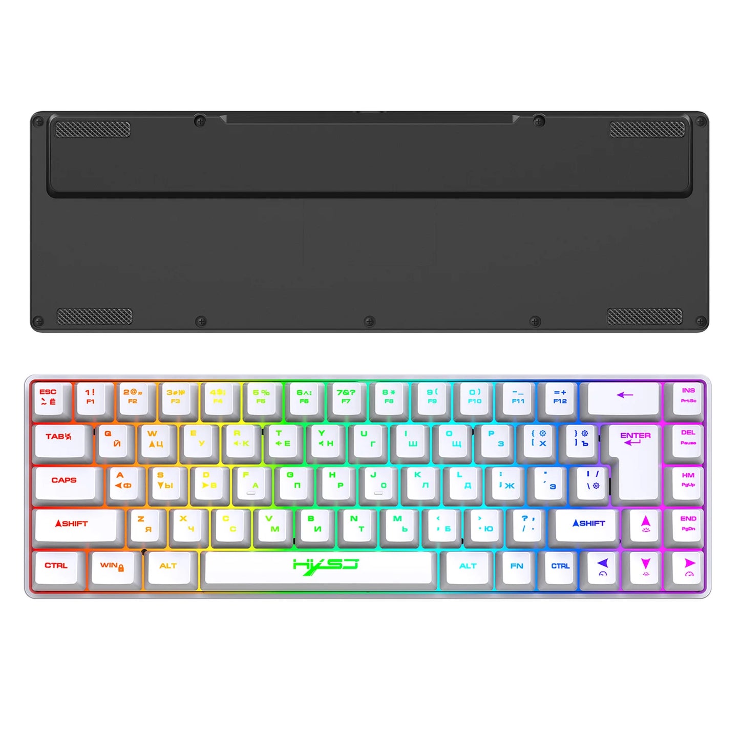 Teclado Mecânico Gaming Russo-Inglês de 68 Teclas, Teclado Bilingue com Retroiluminação RGB para Gaming