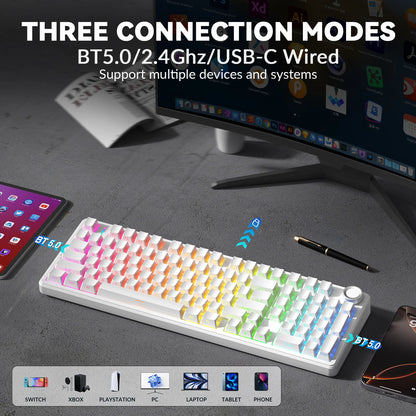 AULA F99Pro Low Noise Keyboard Gasket Structure Hot-swap RGB Mechanical Keyboard with Media Knob
