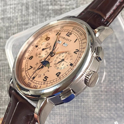 Orologio automatico da uomo Multification con data, giorno, mese e anno, orologio meccanico da uomo in 316L, cassa lucidata, indicatore giorno/notte, 42mm