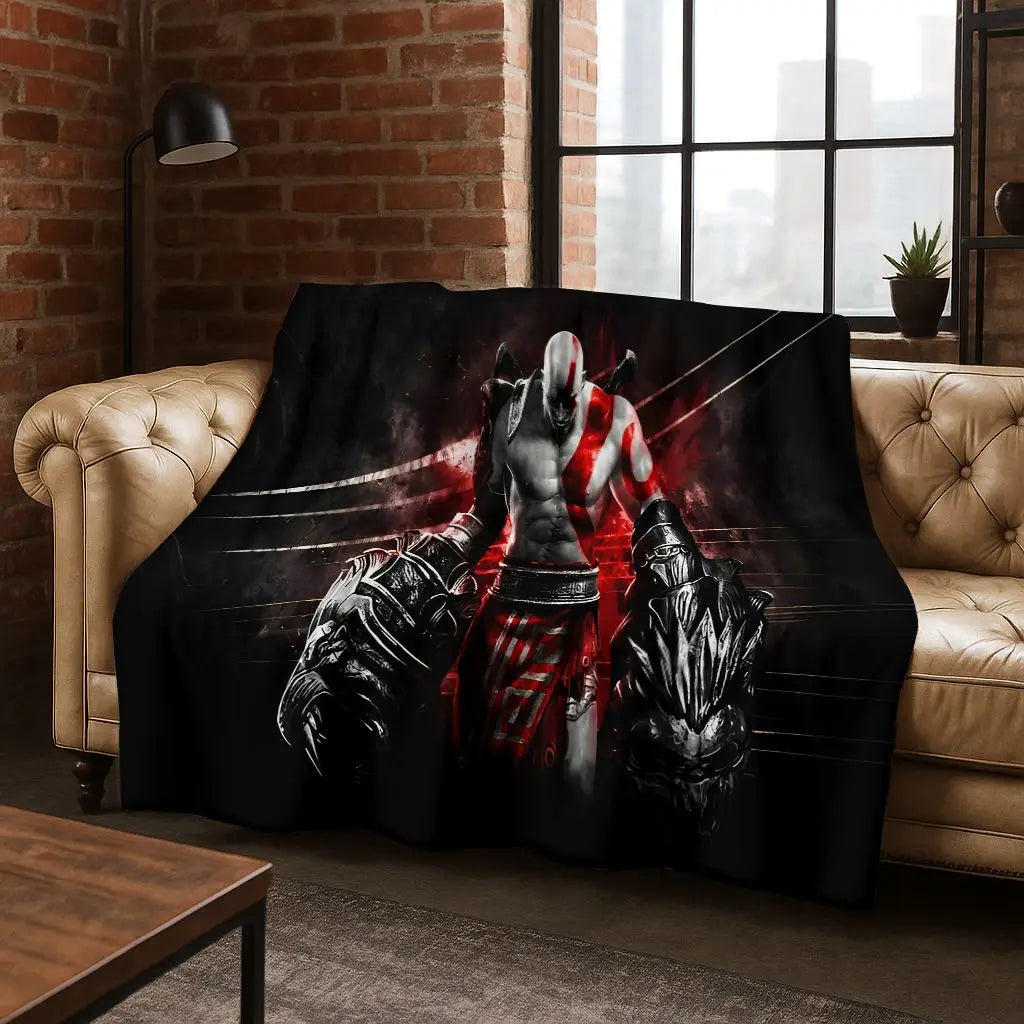 Classics God of War Kratos 3A Game Gamer Flannel Blanket,Warm and Cozy Soft Throw Blanket for Home Bedroom Bed Sofa Kid Gift