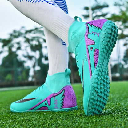 Nouvelles chaussures de football pour hommes, chaussures de soccer de haute qualité, chaussures de futsal, chaussures de sport antidérapantes à cheville haute pour l'extérieur, chaussures de sport ultra-légères antidér