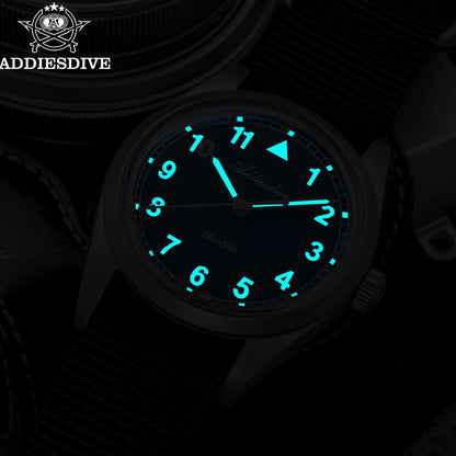 ADDIESDIVE Luxury Quartz Watch For Men New 36mm AR Coated Bubble Glass AD2079 Luminous 100m Waterproof Stainless Steel Men Gift