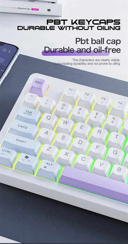 Spanish Wireless Keyboard Russian Spanish Arabic Korean 100% Keyboard Layout With Volume Knob TK100 RGB Light Type C Bluetooth