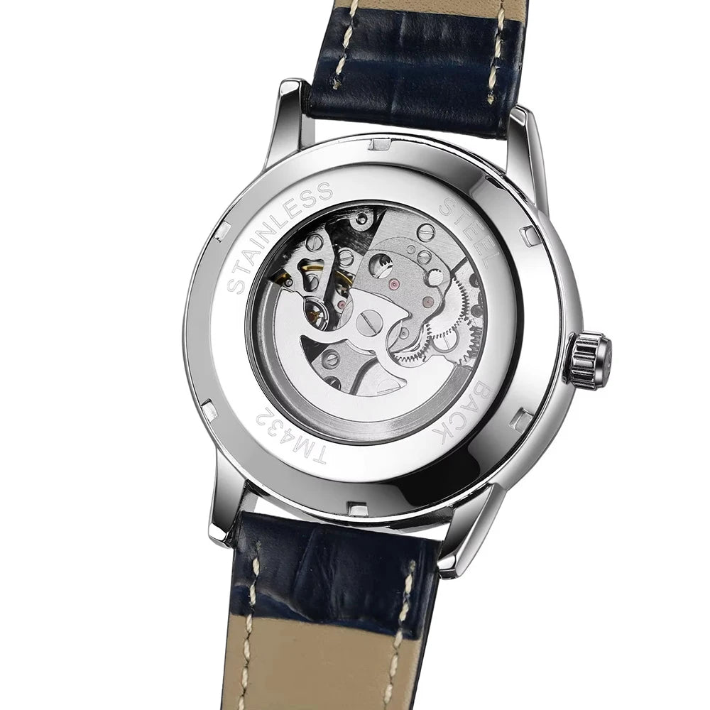 FORSINING Luxury Mens Automatic Mechanical Watch,Earth Star Moon Starry Milky Way Rhinestone Dial Leather Strap,3ATM Waterproof