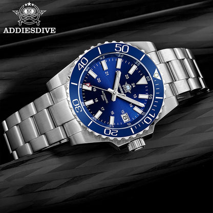 ADDIESDIVE Men's Diver's Watch 200m Sapphire Luminous Ceramic Bezel Men's Analog Mechanical Watch Stainless Steel Diving Watches
