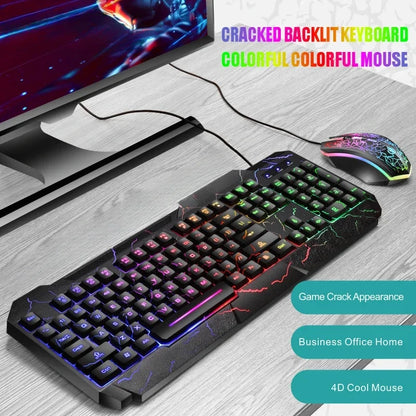 Conjunto de Teclado e Rato Gaming com Fios para Computador de Secretária, Sensação Mecânica e Retroiluminação LED