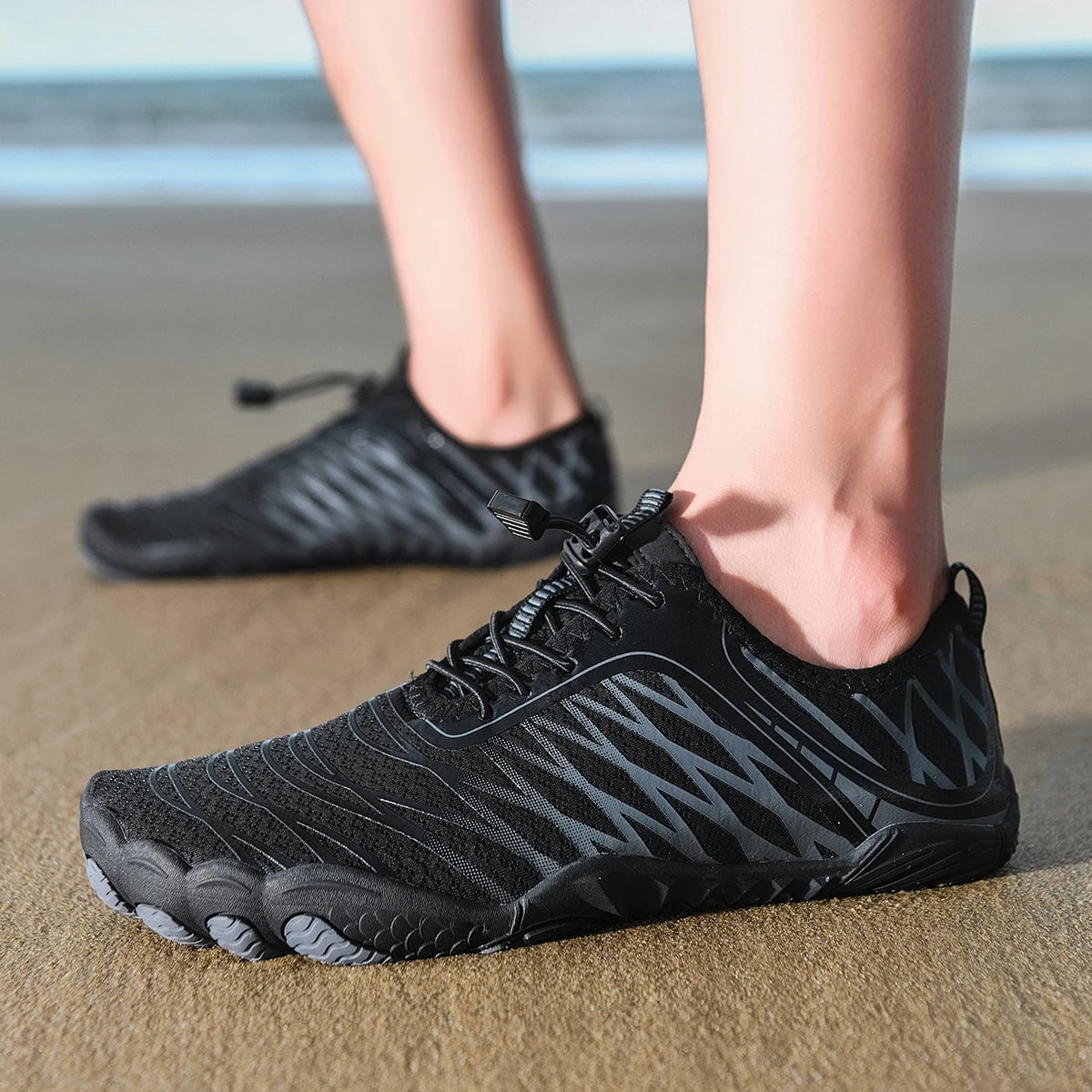 Oiaano wide toe man barefoot black shoes, woman sports sneaker unisex water booties, male aqua beach soft sole light breathable