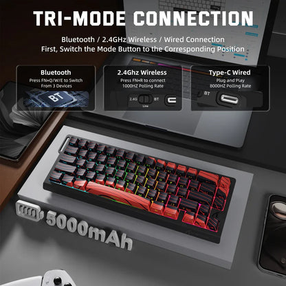 Teclado Gaming ATTACK SHARK X68PRO HE sem fios com Rapid Trigger, atuação ajustável, Hot-Swap, retroiluminação RGB, BT/2.4GHz/com fios