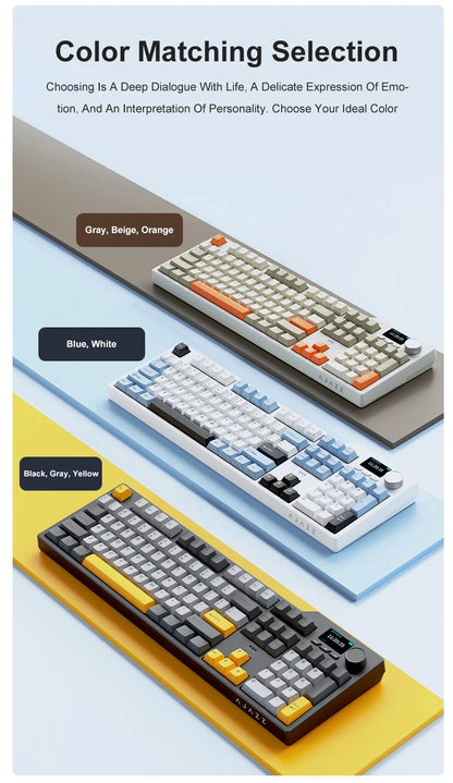 Novo teclado gaming AJAZZ AK35I V3 MAX tri-mode com fios, Bluetooth e sem fios, Gasket, hot swap completo, 104 teclas, teclado personalizado