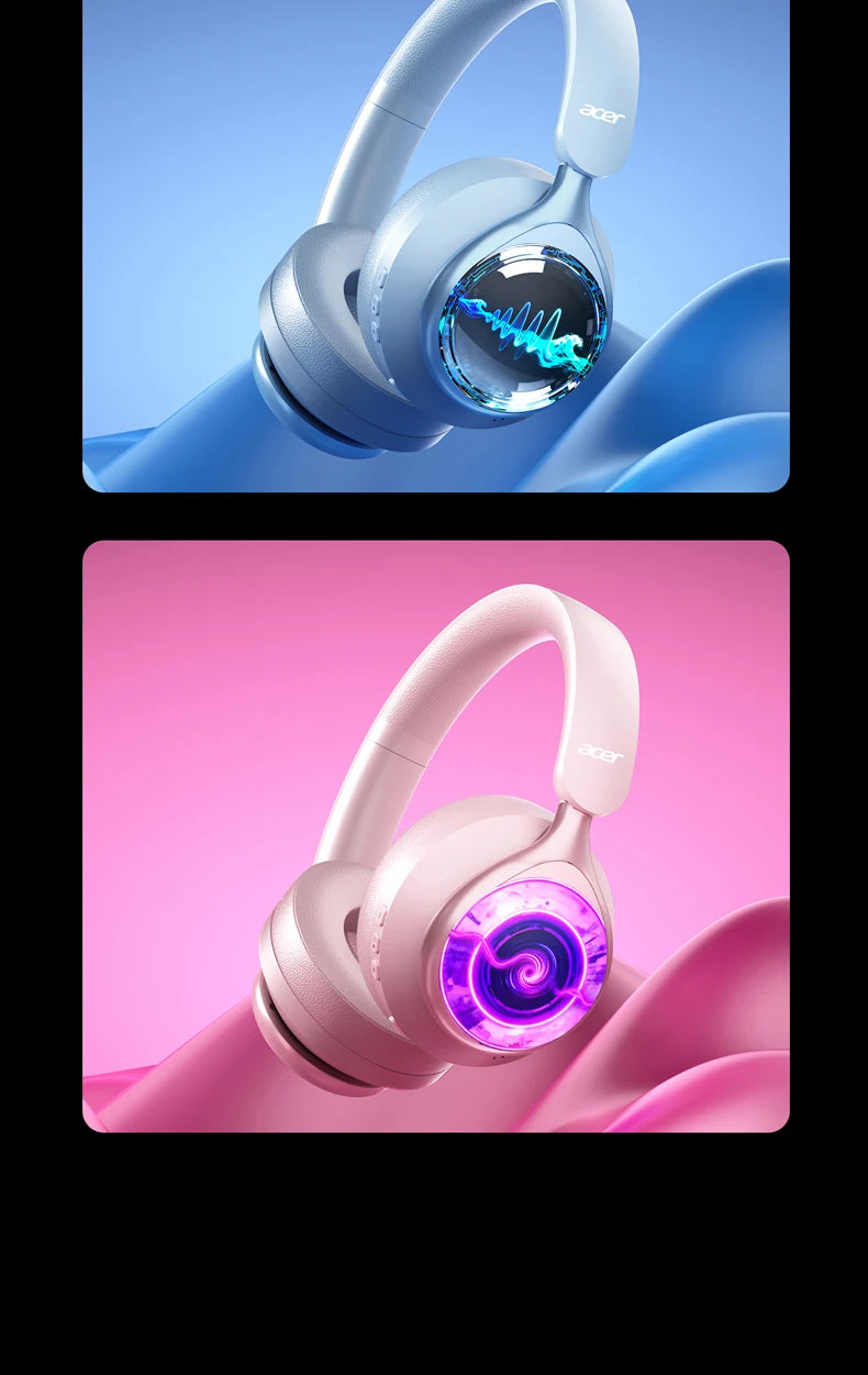 Acer OHR712 Casques Sans Fil Bluetooth 6.0 Pliables Over-Ear avec Effet Audio Spatial 360°, pour Voyage, Maison et Bureau