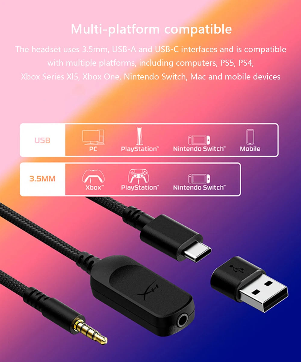 Auscultadores Gaming com Fio HyperX Cloud III com Áudio Espacial DTS X, Drivers de 53mm, Microfone com Cancelamento de Ruído – Auscultadores Gaming USB e 3.5mm para PC, PS5, Xbox e Switch