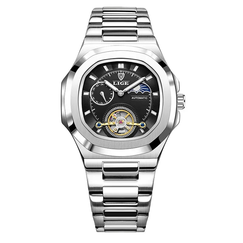 LIGE Watch For Man Luxury Business Waterproof Luminous Mechanical Watches Fashion Moon Phase Automatic Movement Men's Watches