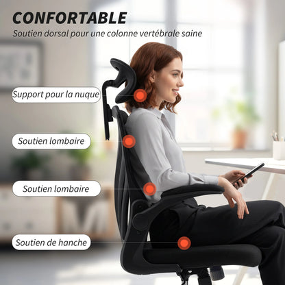 HOMCOM Chair Ergonomic desk, Mesh desk armchair with Flistable Fold, 2D Headrest, Bracing, Bracing, so