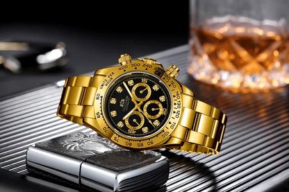 Automatic Mens Watch Mechanical Self Wind Movement Gold Black Stainless Steel Diamonds Stone Sports Luxury Fashion Watches