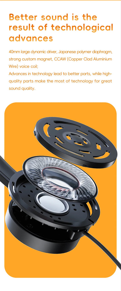 FiiO Wind 3.5mm Wired On-Ear Headphones with Microphone, HiFi Sound 40mm Dynamic Driver Gaming & Recording Headphones