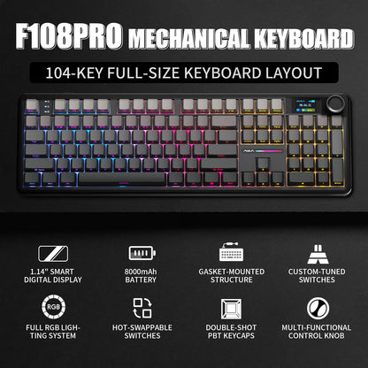 Teclado Mecânico AULA F108 PRO Personalizado Layout 100% Retroiluminação RGB Sem Fios Bluetooth Interruptores Hi-Fi Teclado Gaming