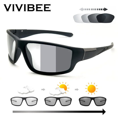VIVIBEE Sports Men Photochromic Sunglasses Polarized Black Goggles Women Color Changing Driving Discoloration UV400 Sun Glasses
