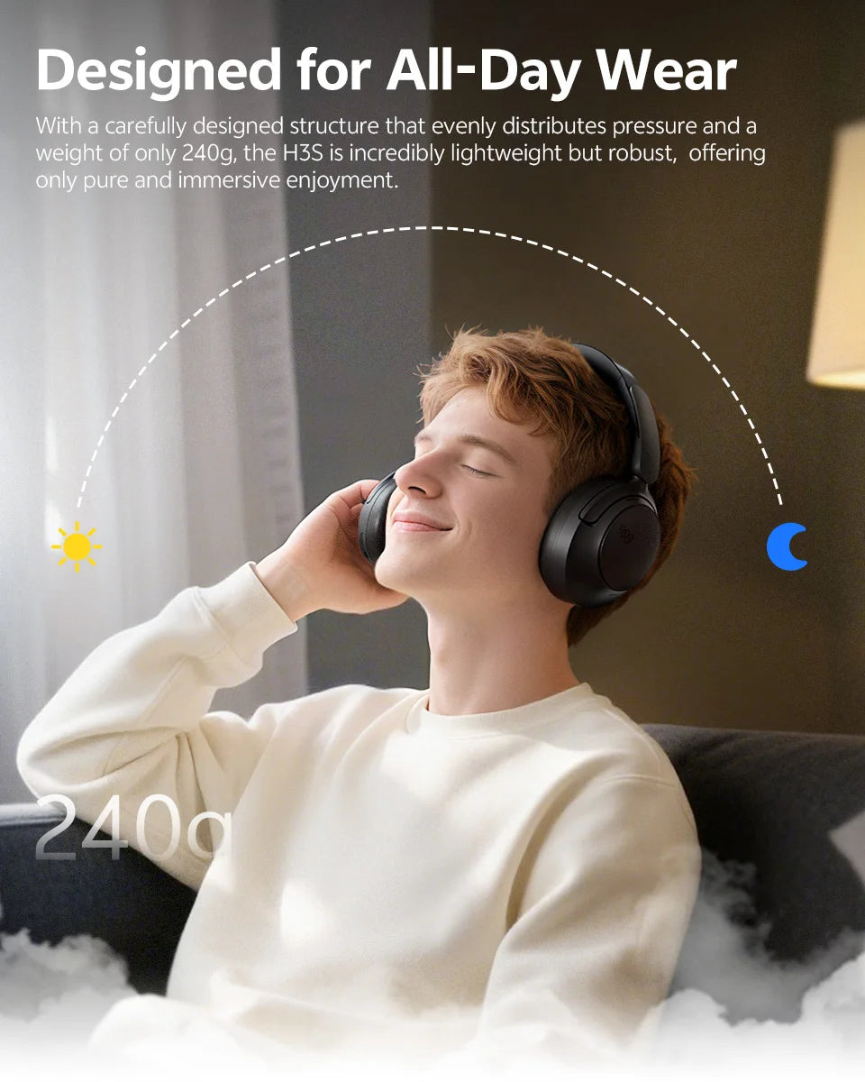 QCY H3S -56dB Adaptive ANC Over Ear Bluetooth 6.0 Headphones – Hi-Res LDAC Wireless Headset, 102H Battery, Dual Driver Spatial Sound