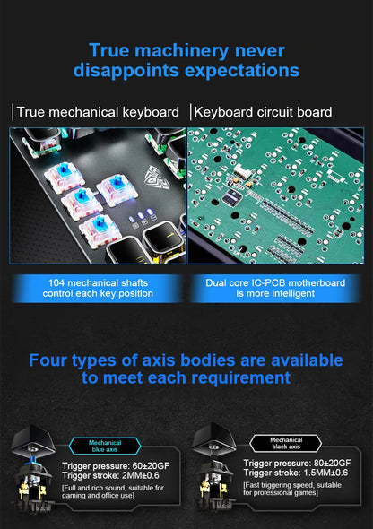 Teclado Mecânico AULA F2088 com Fio para Gaming, Botão Multifuncional, 104 Teclas, Retroiluminação Magic, Programação Macro, Compu