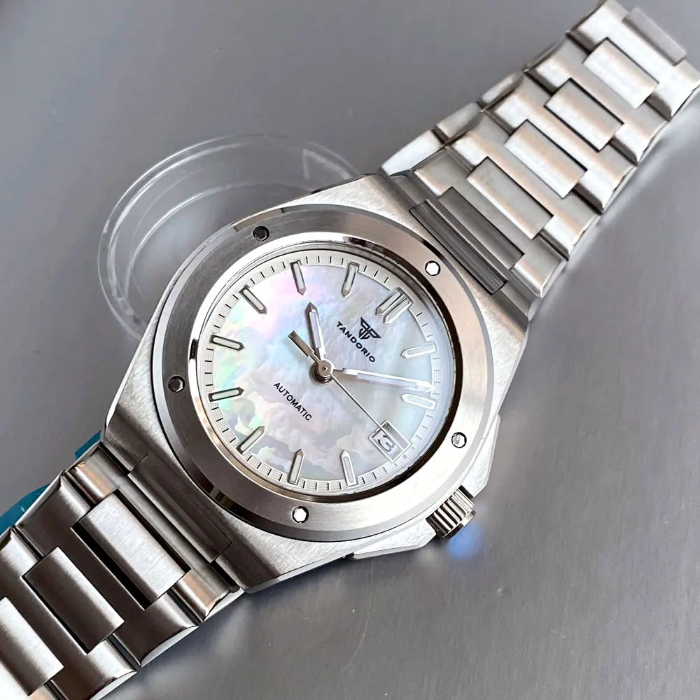 Tandorio 200M Diving 40mm Black White Shell Dial Lume NH35Automatic Men Watch Sapphire Glass Stainless Steel Bracelet 2025