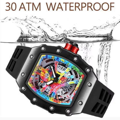 Luxury Men Watch Tonneau Fashion Men Quartz Watches Classic Graffiti Dial Auto Date Waterproof Sport Wristwatches Clock reloj