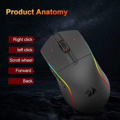 Mouse gaming REDRAGON DEICIDE M816 PRO RGB USB con supporto Bluetooth 2.4G wireless, 26000 DPI, 6 pulsanti per gamer, mouse cablato per computer