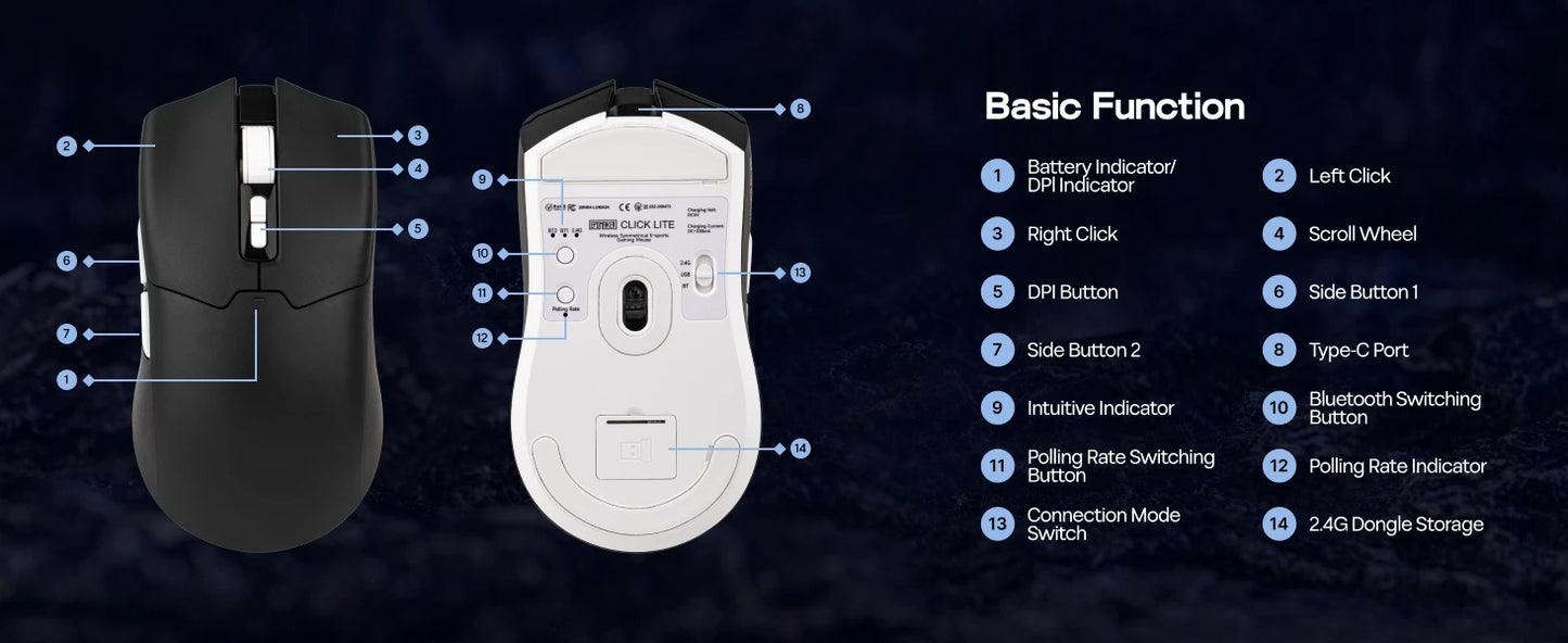 EPOMAKER Click Lite kabelgebundene/BT/2.4GHz kabellose Gaming-Maus mit PAW3311-Sensor, 800 bis 24000 DPI und 500mAh Akku für PC/Mac/Linux