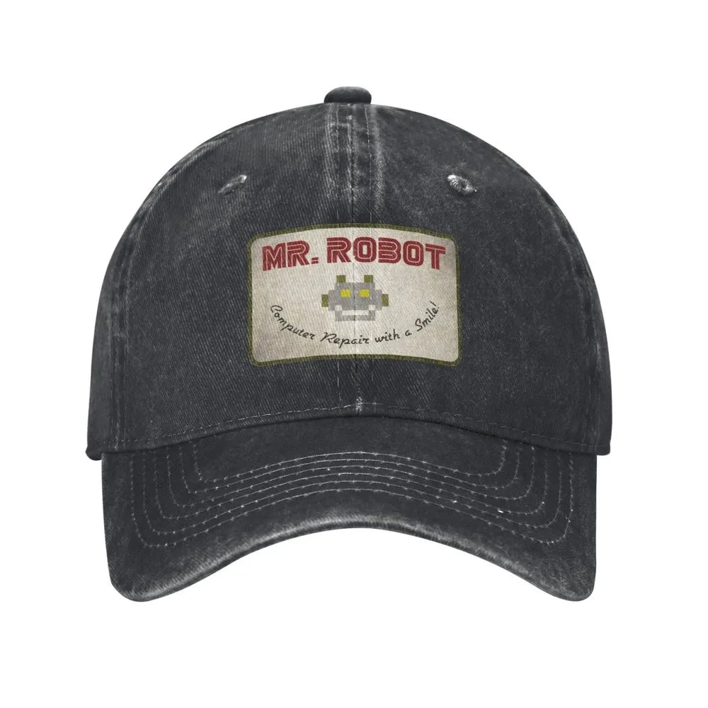 Șepci de baseball personalizate pentru bărbați, cu imprimeu anime „Computer with Sourires”, „Mr Robot”, stil retro cowboy, spălate, din denim, pălărie de soare, șapcă hip-hop