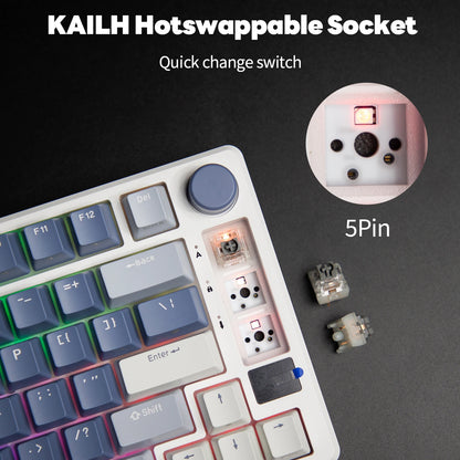 RK ROYAL KLUDGE M75 2.4G Wireless/Bluetooth/USB-C Mechanical Keyboard 81Keys RGB Hot-Swappable Gasket Gamer Keyboard with Screen