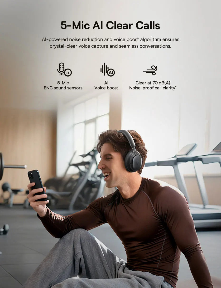 Baseus Bowie MH1 Bluetooth 6.0 Wireless Headphones with 48dB ANC, Hi-Res LDAC Audio, Baseus Bowie MH1 Noise Cancelling Over Ear Headset with 80H Battery