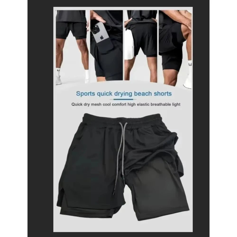 Dragon Ball Son Goku 2026 Men's Quick-Drying Double-Layer Gym Shorts Summer Fitness Sports Y2K Style Fake Two-Piece Pants