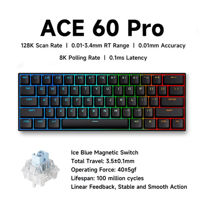 Teclado Gaming MCHOSE ACE 68 com Switches Magnéticos Hall Effect, Rapid Trigger, RGB Programável, 8K Hz, DKS/MT/TGL/RS/SOCD