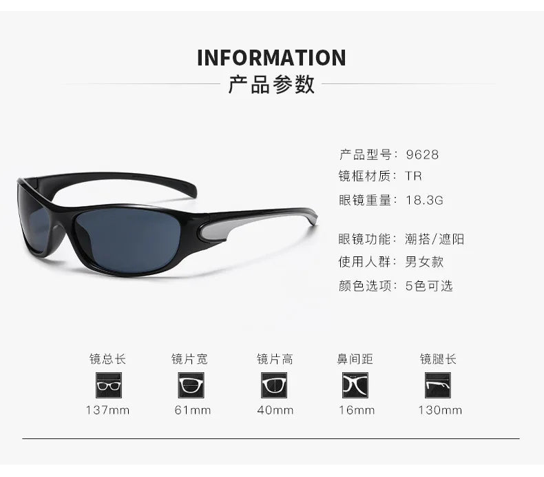 New Punk Y2K Sunglasses Women Goggle Luxury Brand Wrap Square Sun Glasses 2000'S Shades Eyewear UV400 Female Designer Eyeglasses