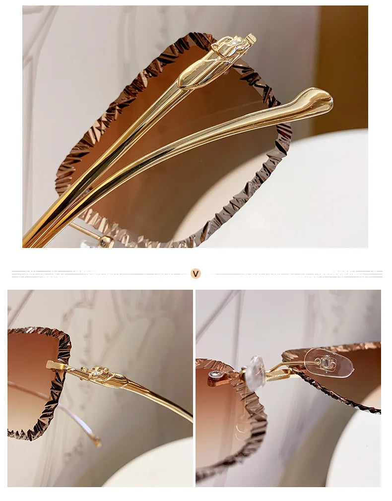 Fashion Broken Diamond Cutting Sunglasses Luxury Rimless Square Sun Glasses Designer Frameless Shades for Outdoor Driving Travel