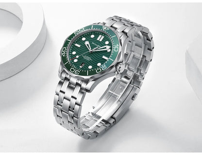 PHYLIDA New Green Dial PT5000 MIYOTA Automatic Watch DIVER 200M Sapphire Crystal Solid Bracelet WR 20Bar